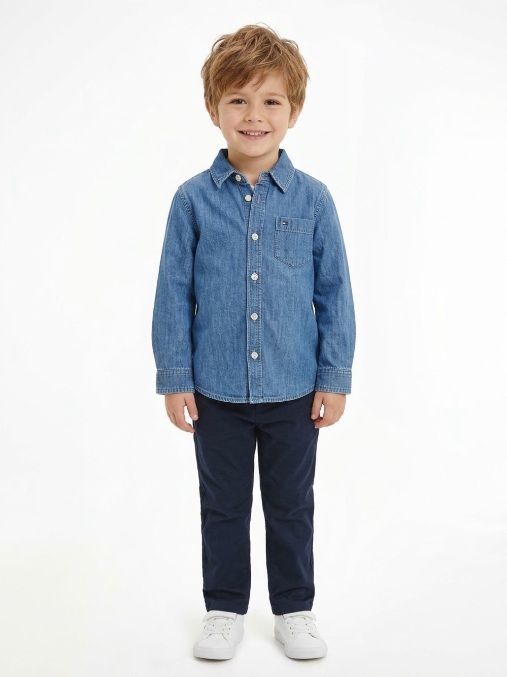 Tommy Hilfiger Boys Sz: S 7-8 Years Blue Denim Long Sleeve Button Down Shirt